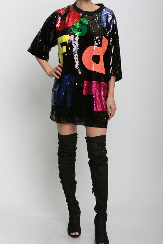 GLITZ AND GLAM" SEQUINS T-SHIRT DRESS Swag Bullie GLITZ AND GLAM" SEQUINS T-SHIRT DRESS Swag Bullie